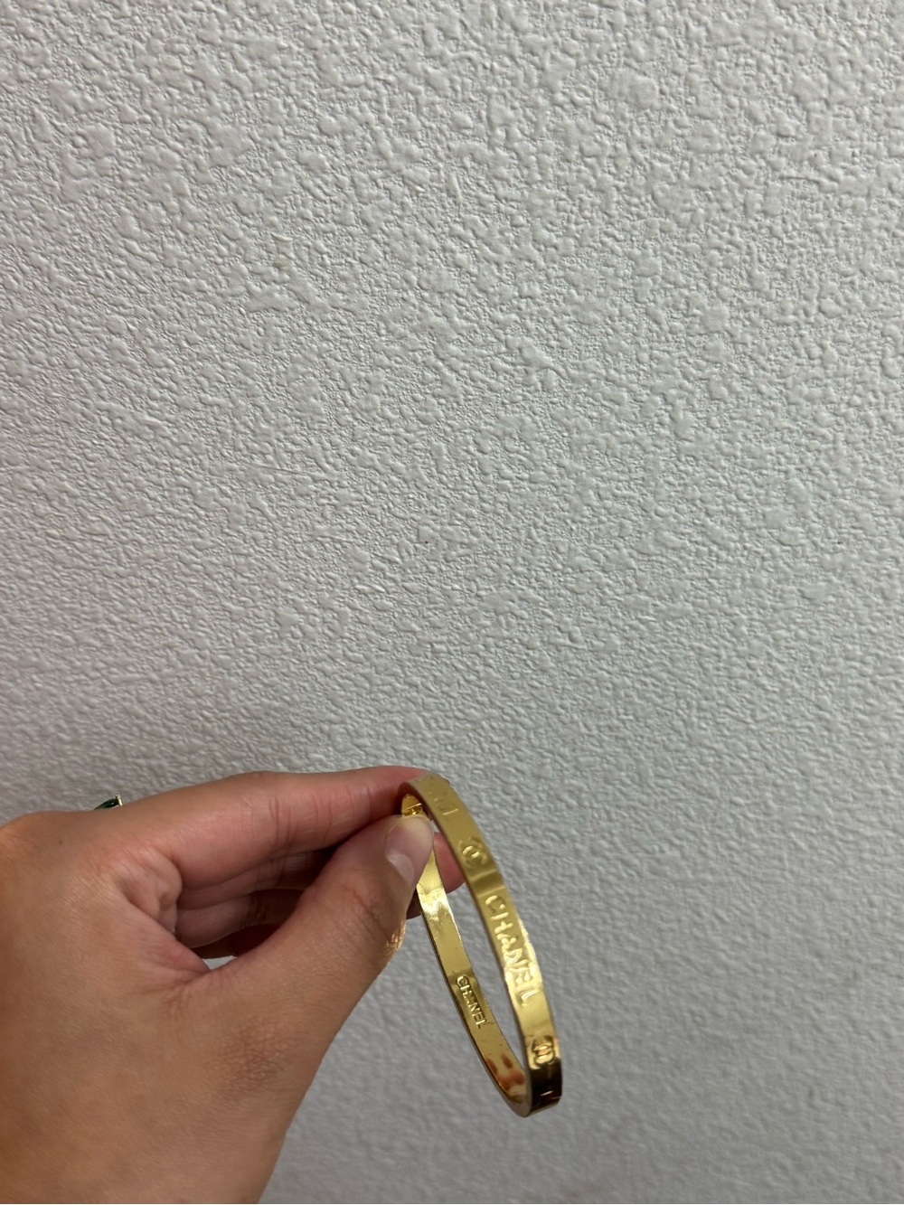 Gold Logo Engraved Narrow Bangle Bracelet - Picture 2 of 3